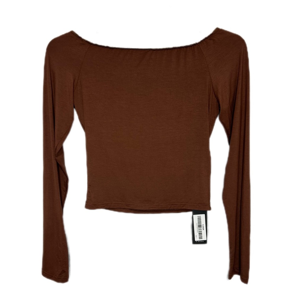 Brown Off-Shoulder Long Sleeve Top – Size L (NWT)